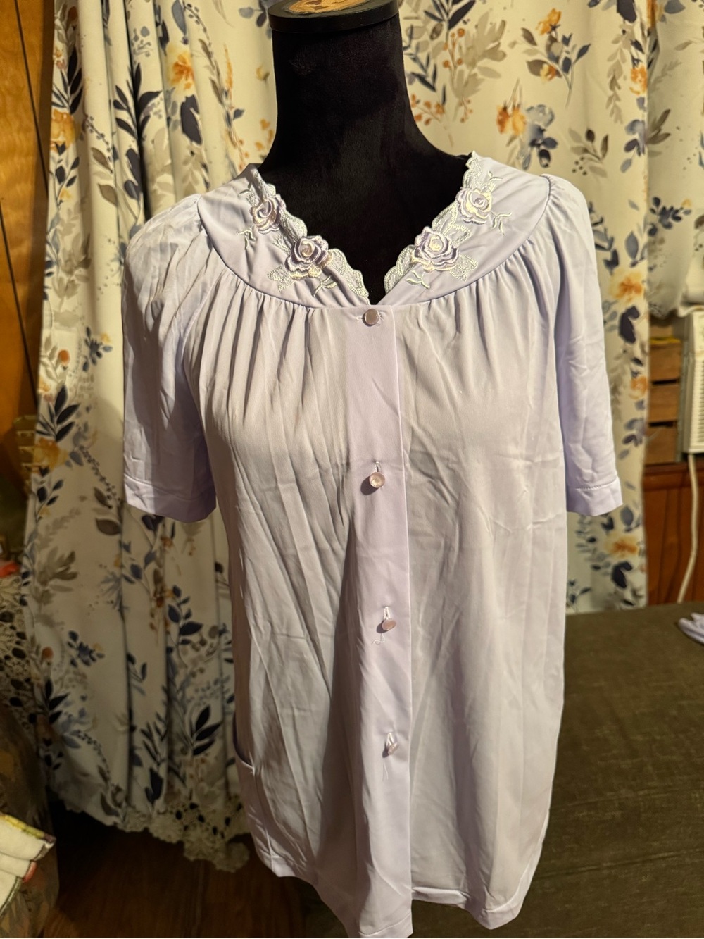 Lavender Embroidered Button Front Pajamas Set